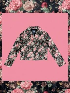 ModCloth Black & Pink Floral Vegan Faux Leather Moto Jacket Size M